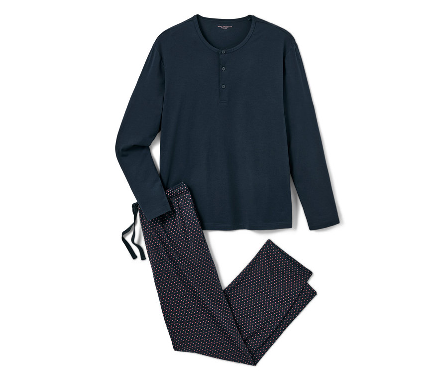 Pyjama bleu marine avec modal, manches longues et pantalon imprimé.