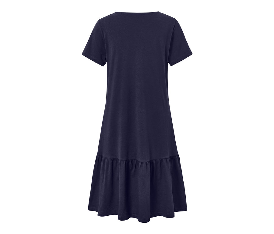 Robe en jersey bleu foncé avec un volant.