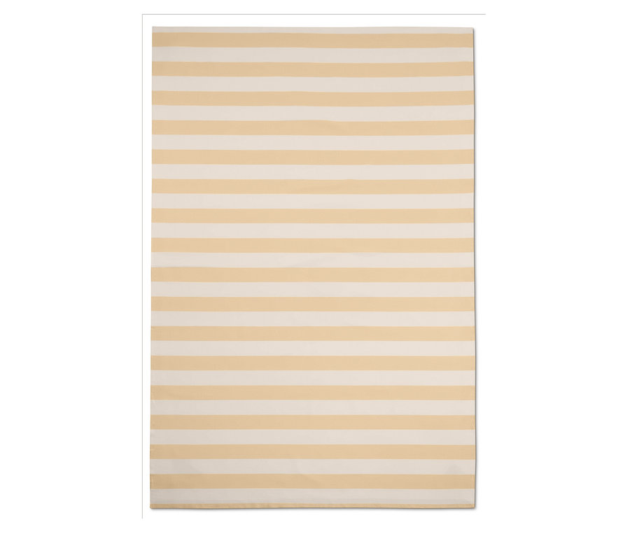 Nappe rayée beige et blanche.