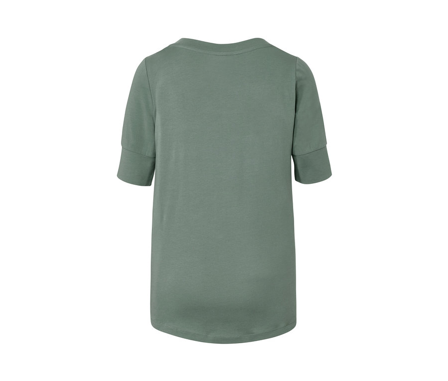 T-shirt technique olive à manches courtes, montrant l'arrière.