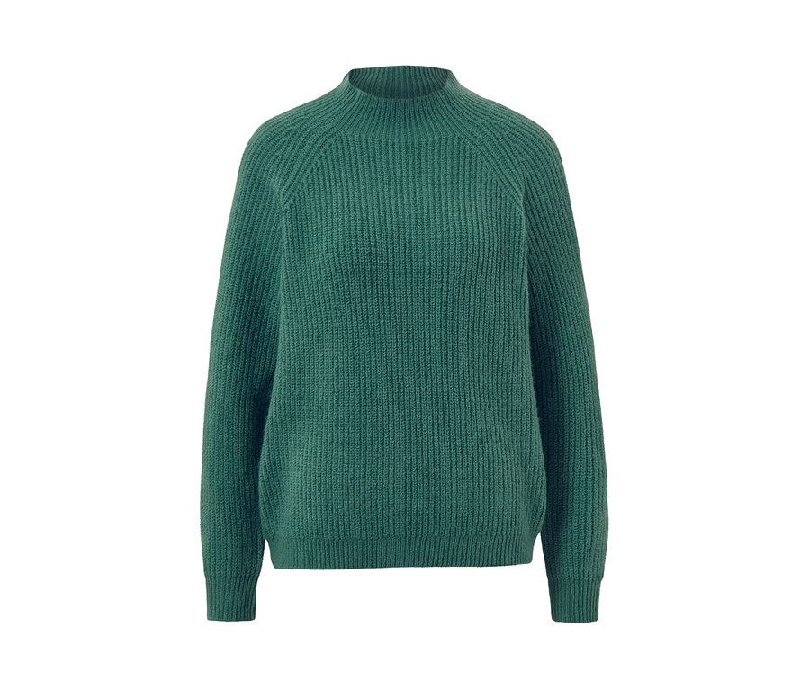 Pull à col droit en grosse maille vert.