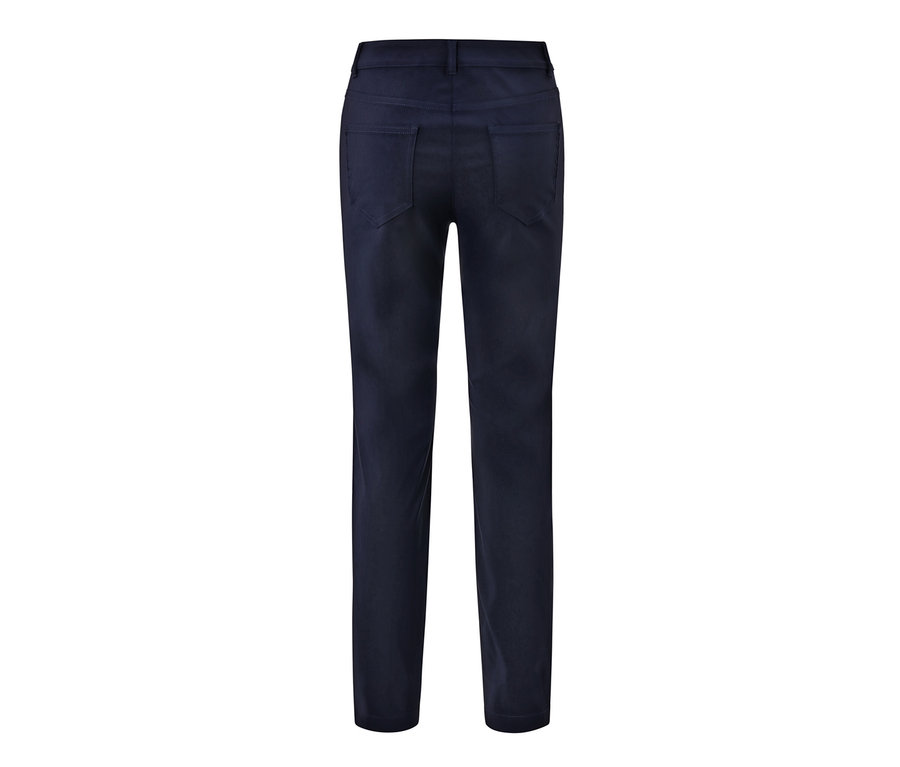 Pantalon en bengaline bleu foncé vu de dos.