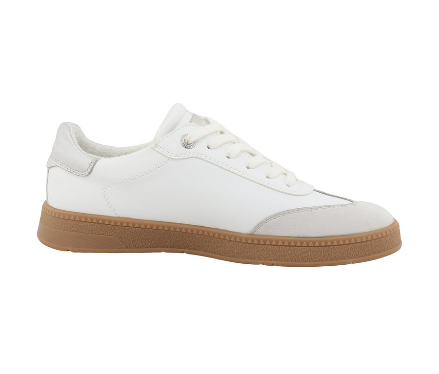 Sneaker Tom Tailor PU blanc-menthe avec semelle marron.