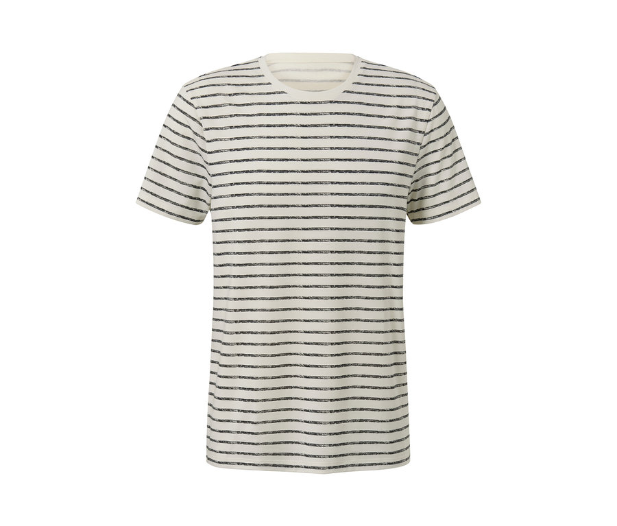 T-shirt fonctionnel rayé crème et anthracite.