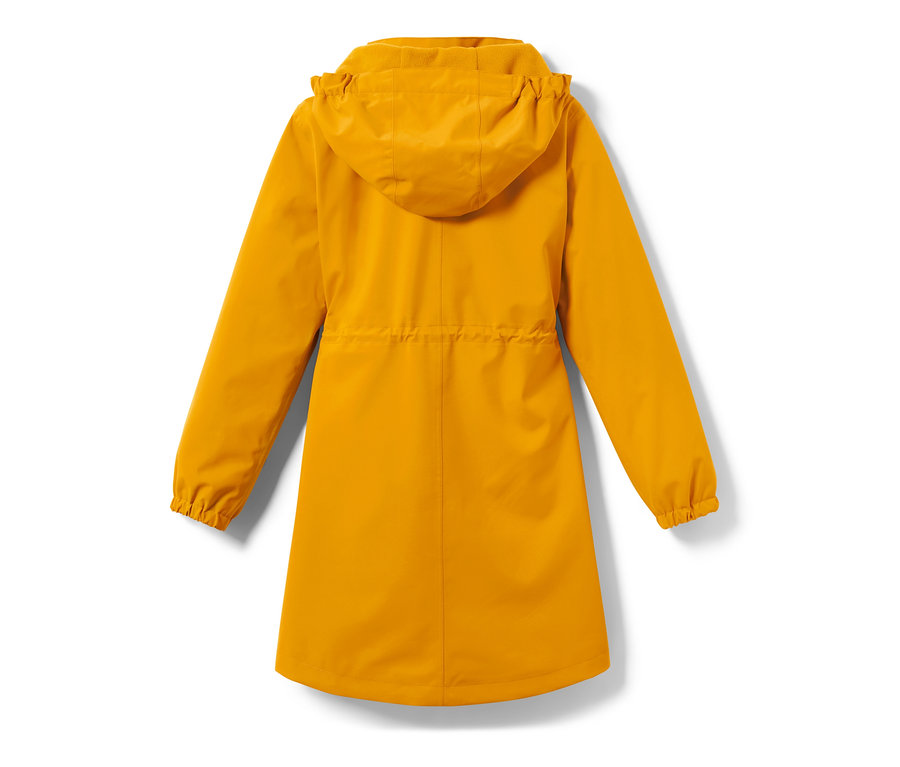 Parka imperméable jaune pour enfant vue de dos.