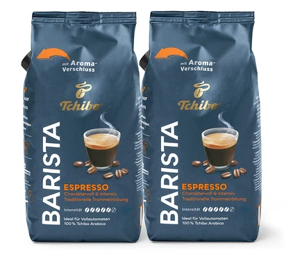 Deux paquets de café Tchibo Barista Espresso.