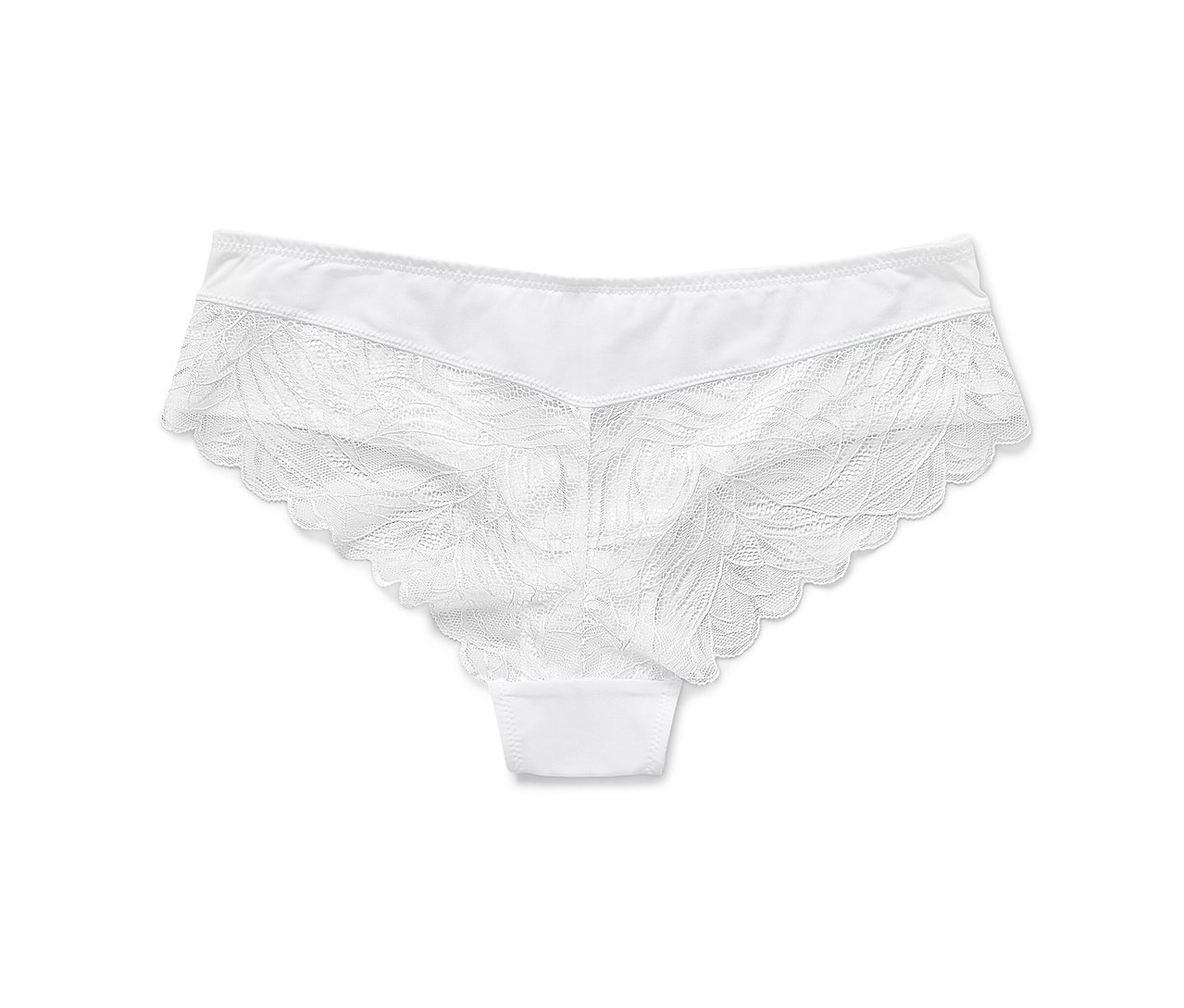Un slip brésilien blanc avec des détails en dentelle florale. Vendu par 2.