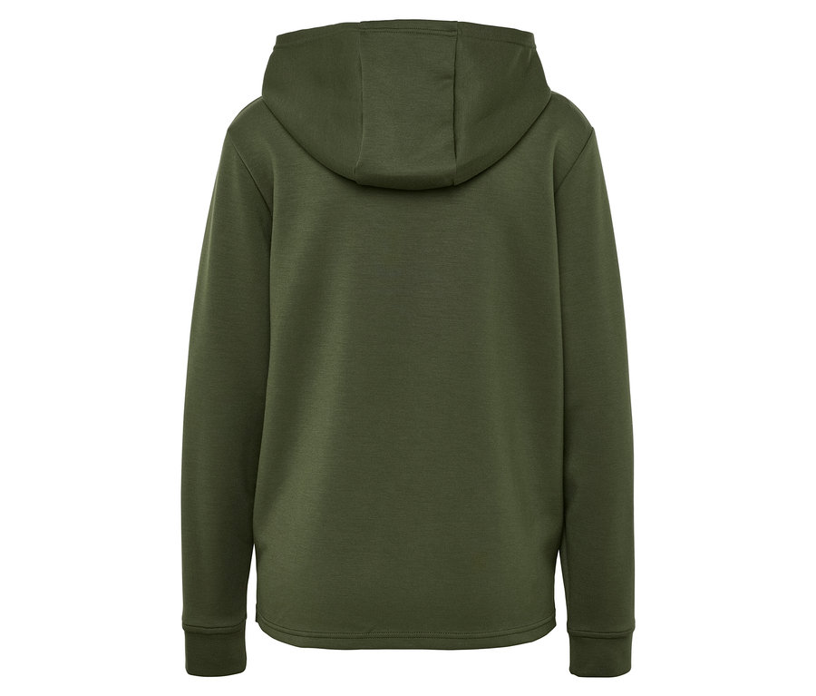 Arrière d'un sweat à capuche vert olive.