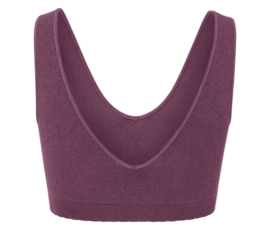 Vue détaillée d'un soutien-gorge de sport violet.