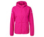 Veste rose à capuche avec éléments réfléchissants sur les manches.