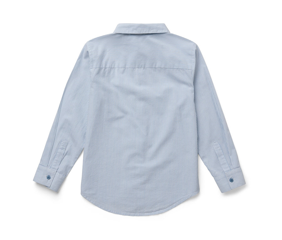 Chemise pour enfant bleu clair rayée vue de dos.