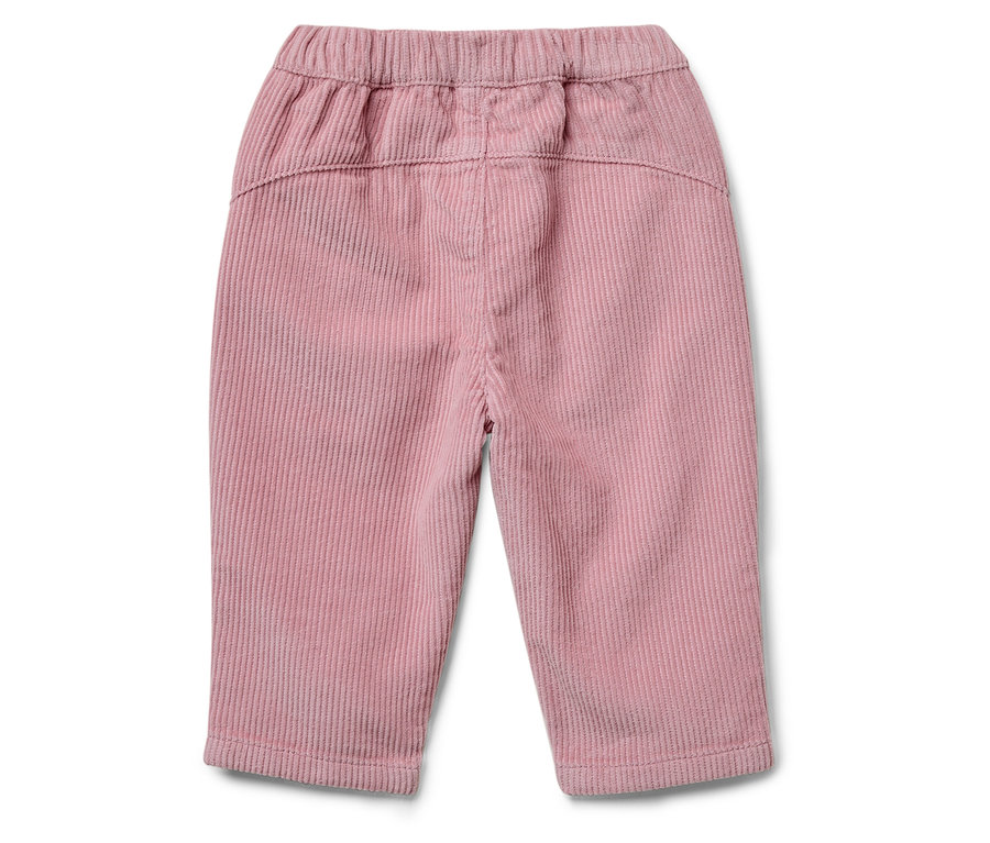 Pantalon de velours côtelé rose pour enfant avec taille élastique.