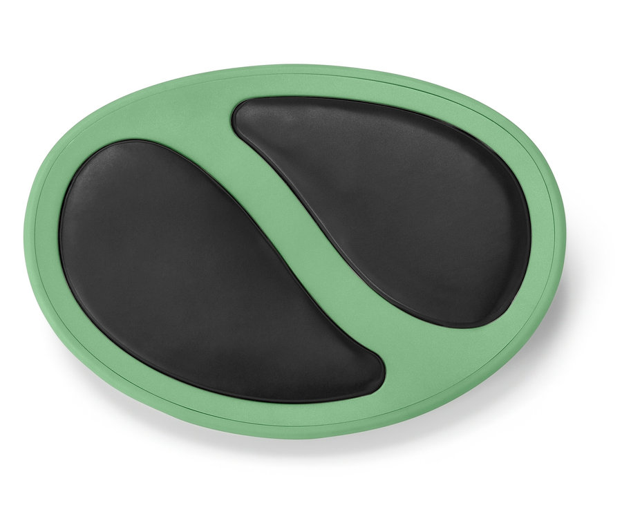 Un coussin ovale vert clair avec deux cavités ovales noires.