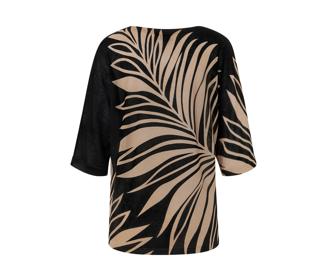 Vue détaillée d'un pull-over en maille fine imprimé.