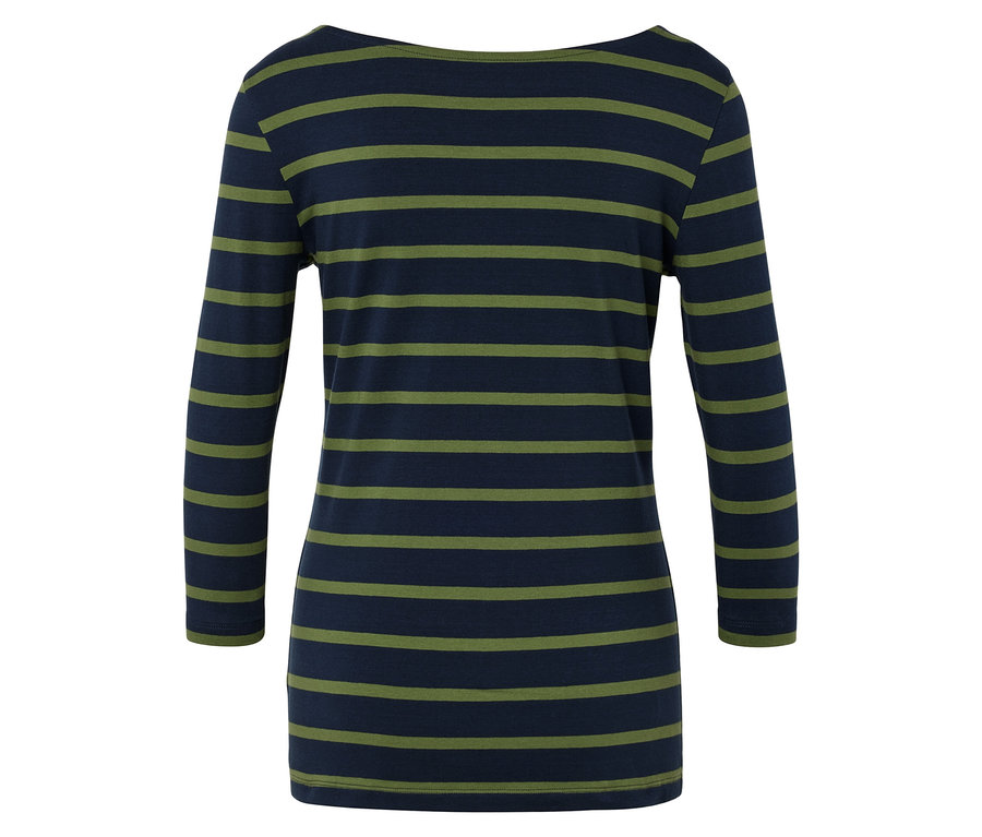 T-shirt rayé à manches longues dans les tons bleu et vert.