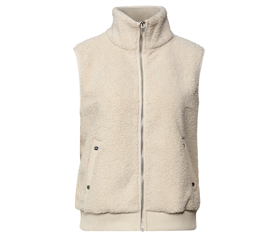 Le gilet en teddy Street One de couleur crème est doté d'une fermeture éclair intégrale.