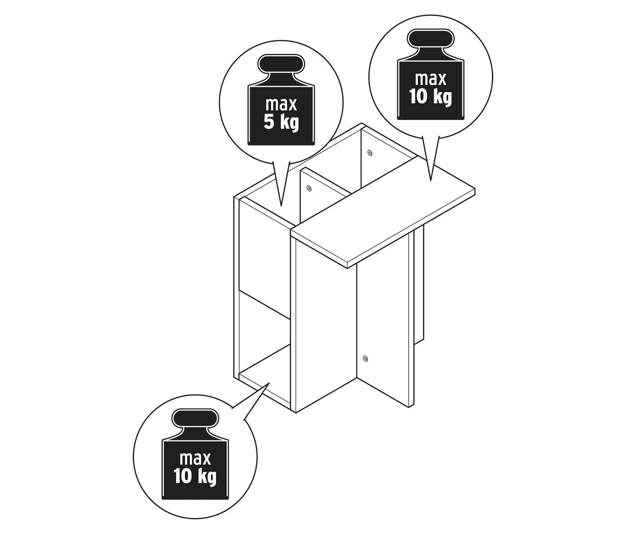 Illustration d’une table d’appoint aspect bois avec indication du poids.