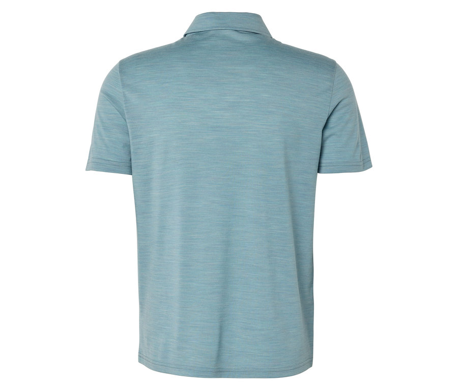 Vue arrière d'un polo turquoise clair à manches courtes.