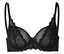 Soutien-gorge noir à armatures avec bretelles réglables et dentelle.