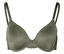 Gros plan d'un soutien-gorge vert olive à armatures et dentelle.