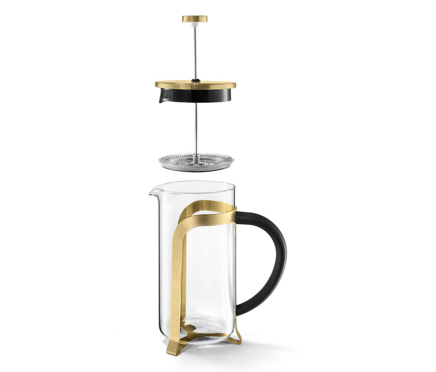 Cafetière à piston dorée de 800 ml pour 6 tasses démontée.