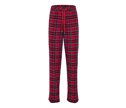 Pantalon rouge à carreaux avec cordon de serrage rouge.