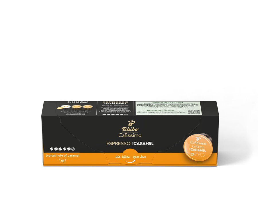 Un paquet de Cafissimo Flavoured Edition Espresso Caramel de 10 capsules.