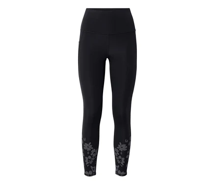 Leggings de sport noirs « ActivePower » à taille haute avec motif floral gris aux chevilles.