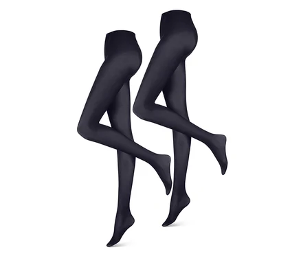 Deux jambes de mannequin portant des collants noirs, 2 paires.