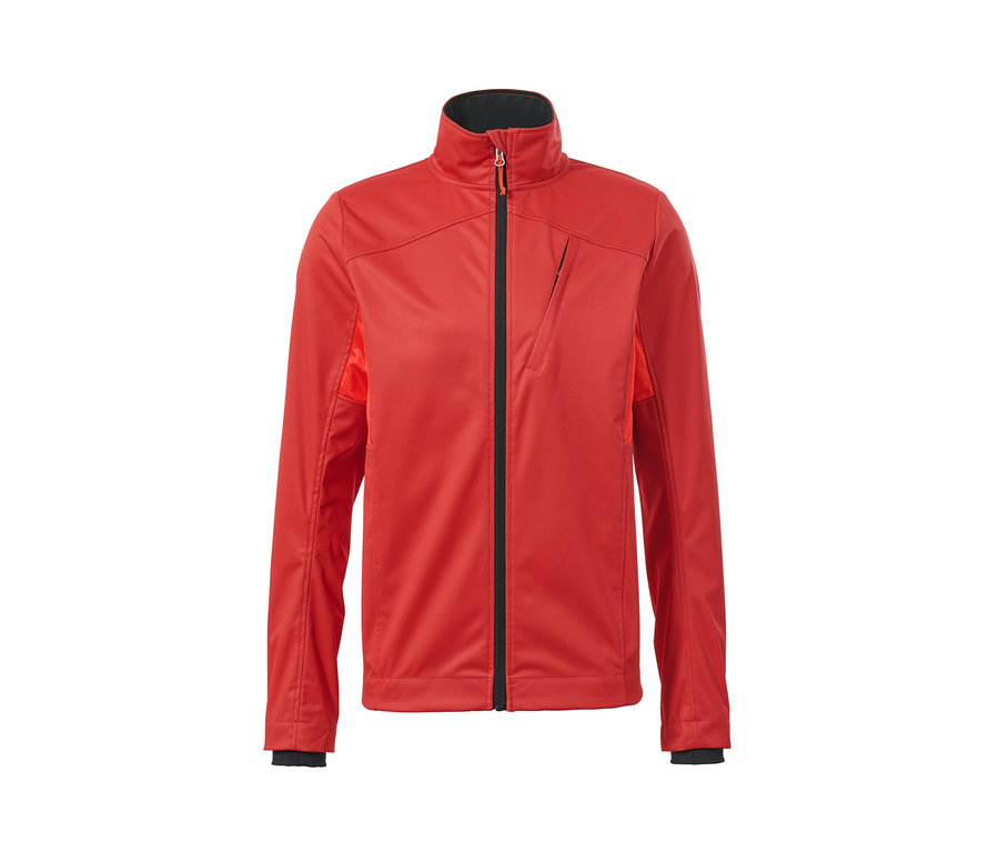 Veste de cyclisme fonctionnelle rouge avec fermeture éclair centrale.