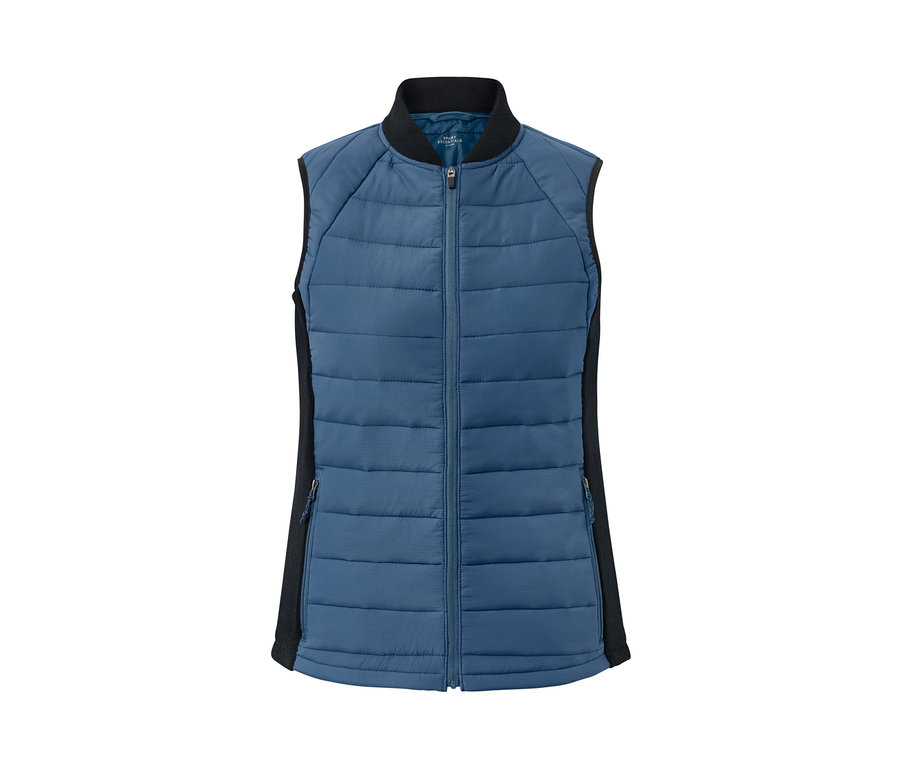 Un gilet matelassé thermique bleu avec une bordure noire.