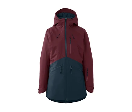 Veste de ski et de snowboard rouge et bleu marine.