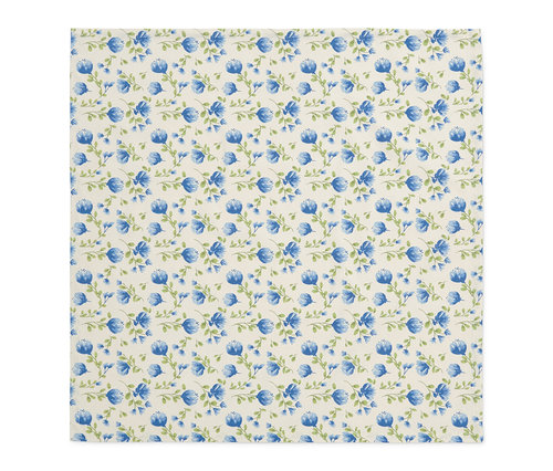 Nappe lavable d'environ 90 x 90 cm avec un motif de fleurs bleues.
