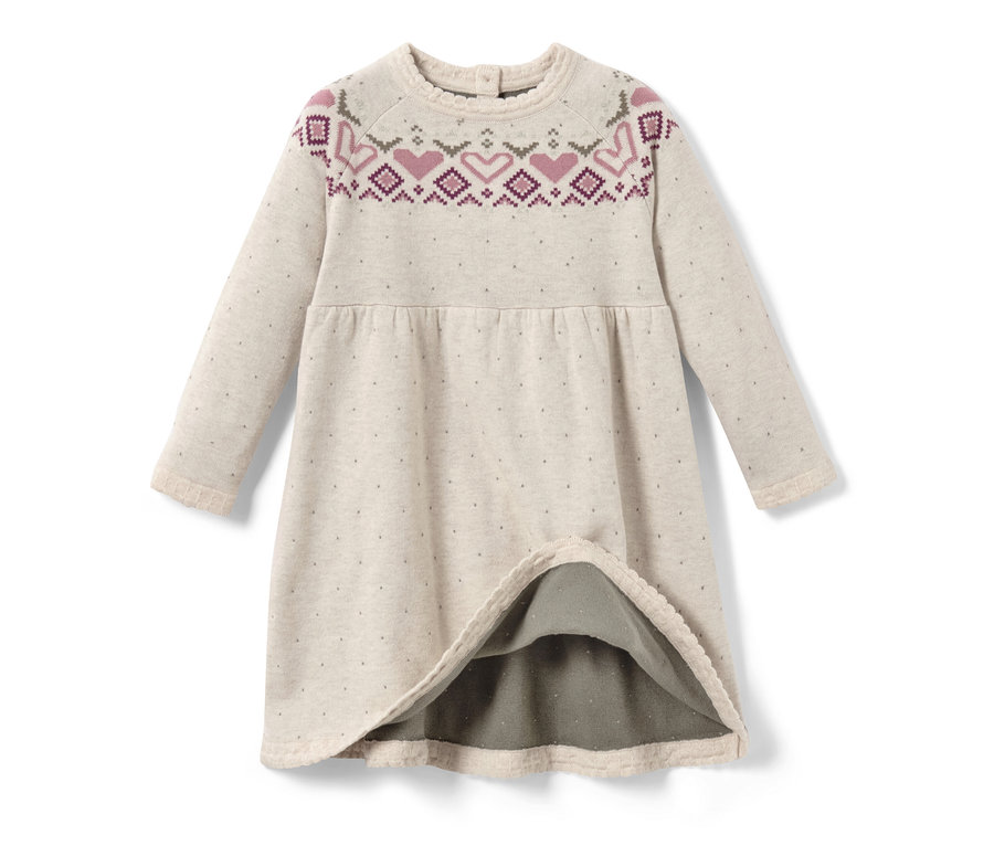 Robe en maille pour enfant avec motif norvégien de coeurs et de points.