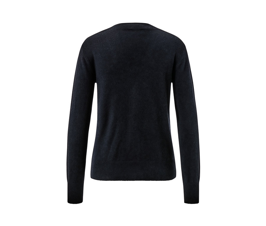 Cardigan en maille fine gris foncé avec du cachemire, présenté de dos sur un fond blanc.