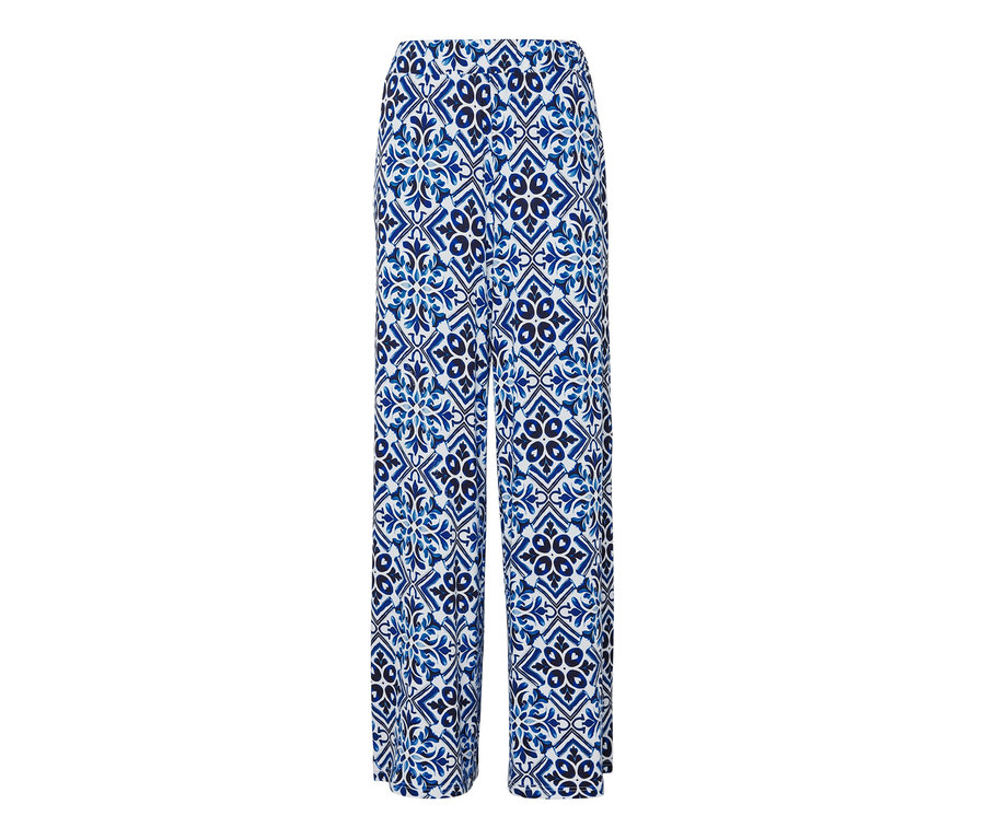 Pantalon palazzo imprimé bleu.