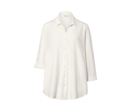 Chemisier en jersey piqué blanc crème avec boutons.