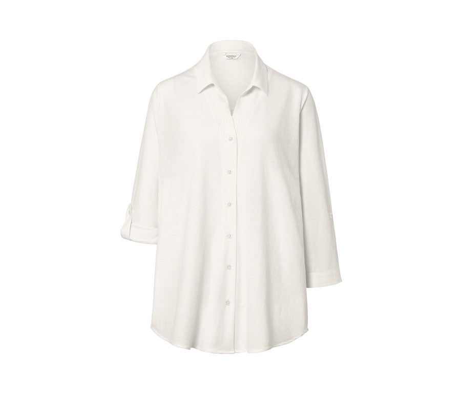 Chemisier en jersey piqué blanc crème avec boutons.