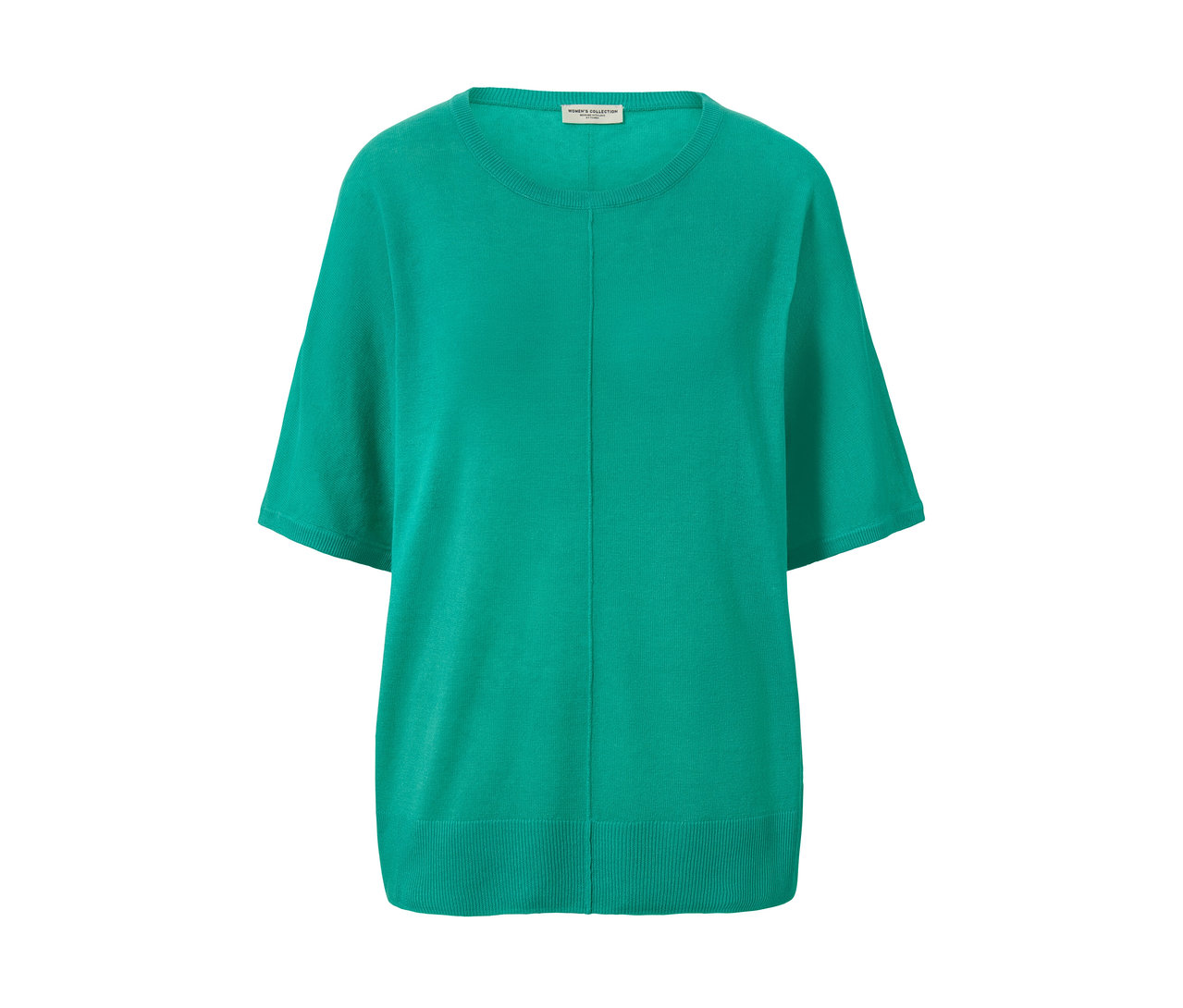 Haut à maille fine verte avec du lin et des manches courtes.