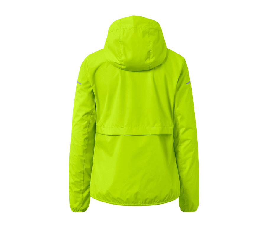 Vue arrière de la veste de course coupe-vent, vert fluo.