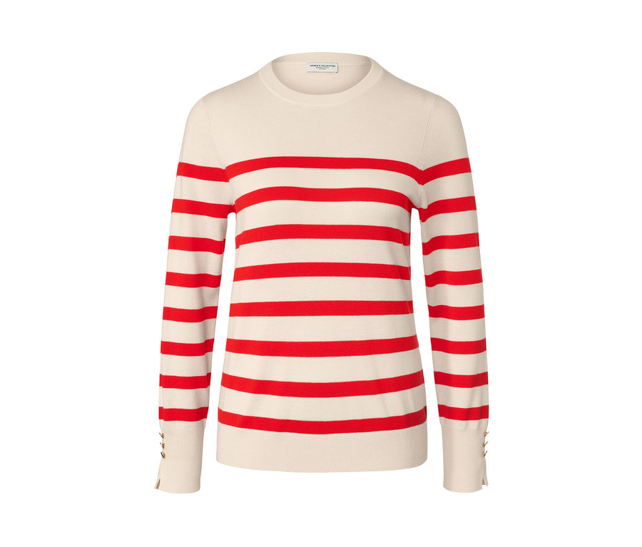 Pull en maille fine rayé rouge et blanc.