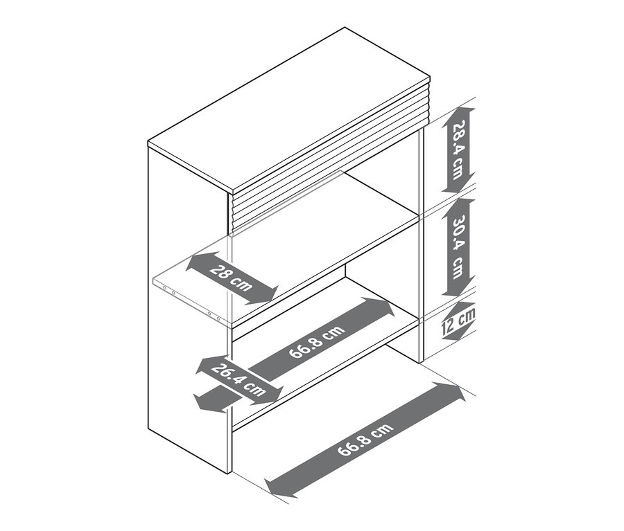 Schéma d'une console avec tiroir et dimensions.