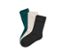 Trois paires de chaussettes noires, émeraude et beiges.