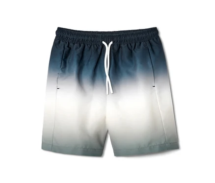 Boardshort pour enfant avec un dégradé bleu et blanc.