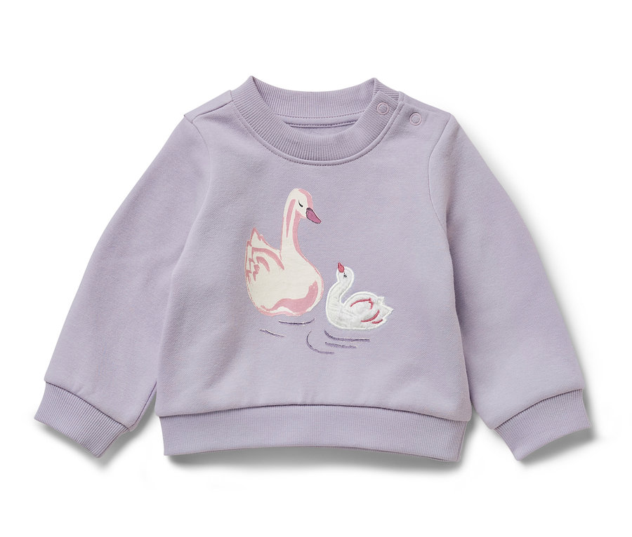 Sweat-shirt lilas pour enfant avec intérieur gratté et motif cygne.