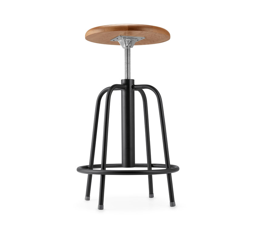Tabouret de bar noir à hauteur réglable.