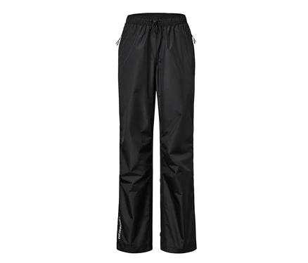 Un pantalon imperméable unisexe high tech noir sur fond blanc.