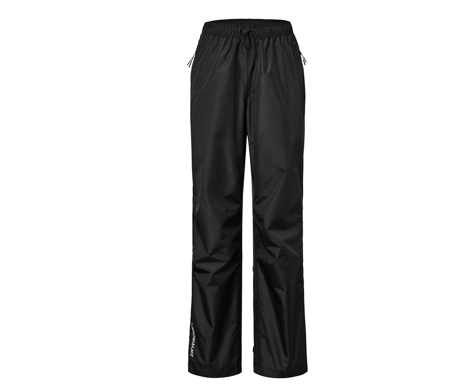 Un pantalon imperméable unisexe high tech noir sur fond blanc.