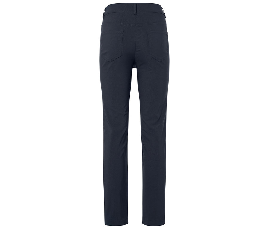 Vue arrière d'un pantalon bleu foncé avec des poches.