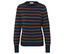 Pull bleu marine avec des rayures marron.